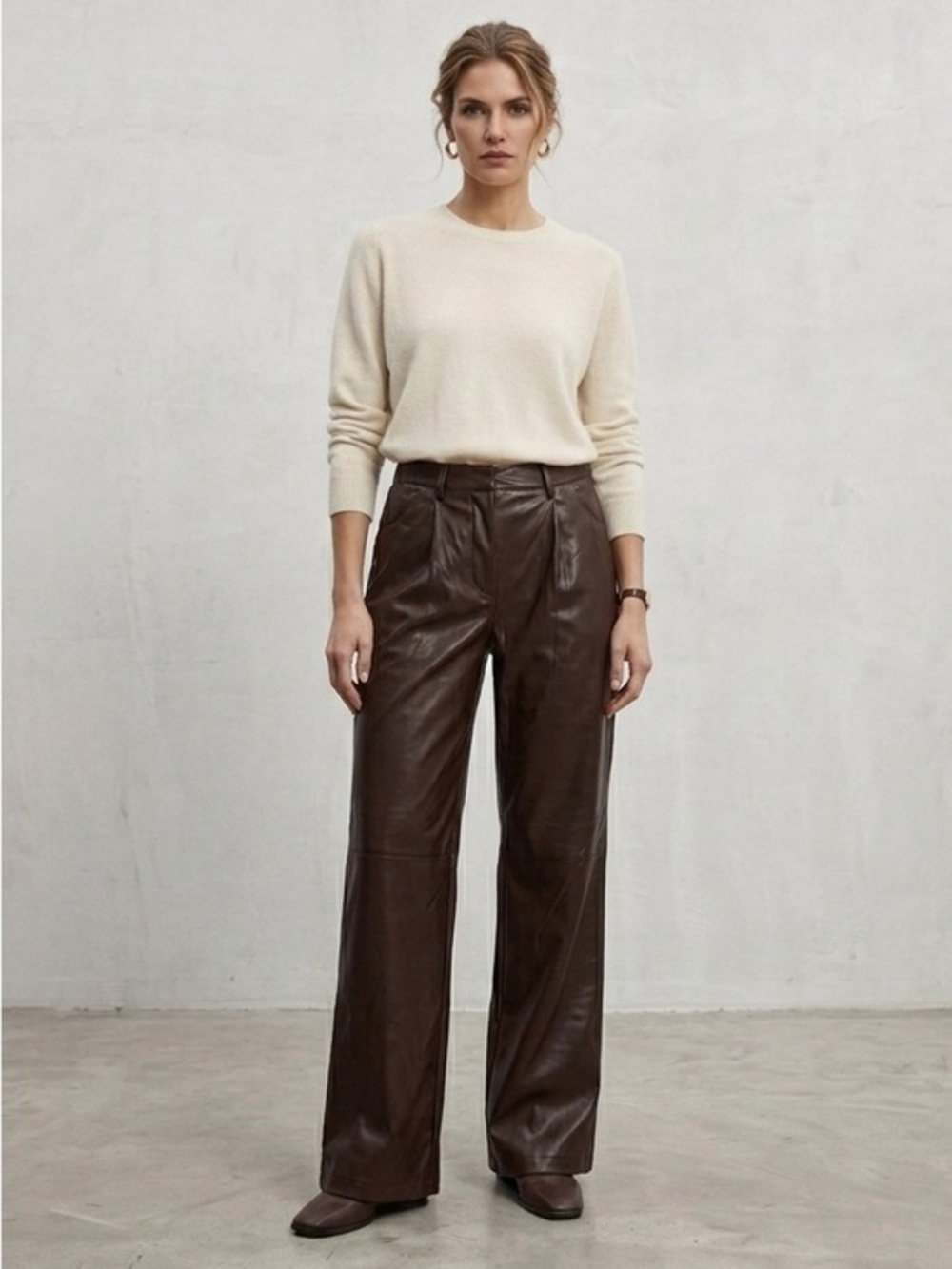 New PrettyLittleThing Highrise Brown Wide Leg Faux Leather Vegan Pants Size 10